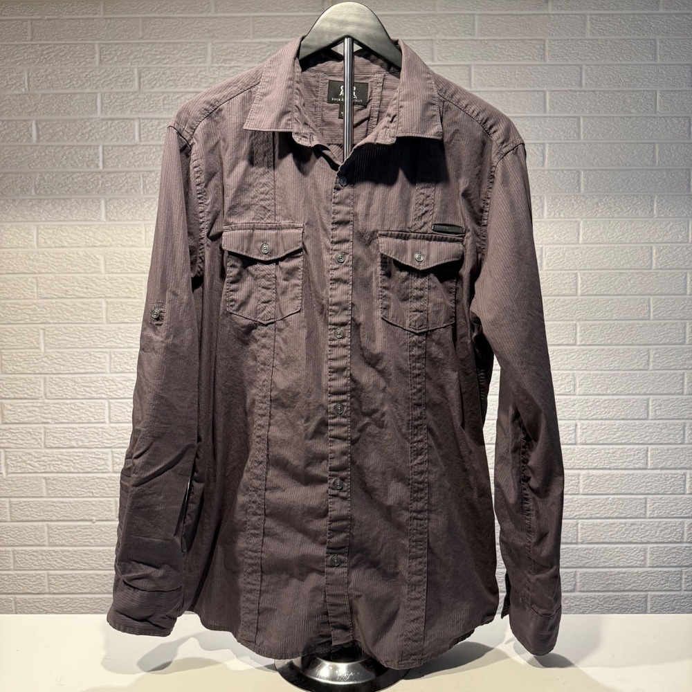 Rock & Republic Mens Long Sleeve Button Up‎ Shirt Utility Gray